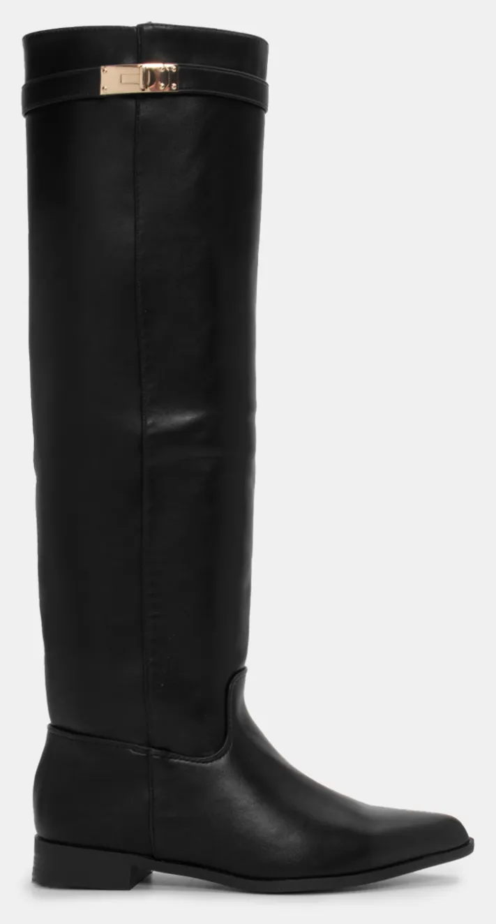 Μπότες Μυτερές με Διακοσμητικό Λουράκι - Μαύρο