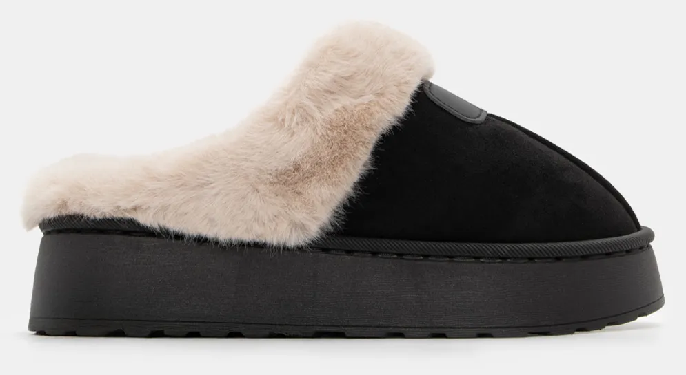 Παντόφλες Δίσολες με Εσωτερική Επένδυση Γούνας - Μαύρο