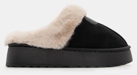 Παντόφλες Δίσολες με Εσωτερική Επένδυση Γούνας - Μαύρο