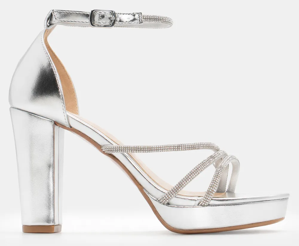 Πέδιλα με Λουράκια από Strass - Ασημί