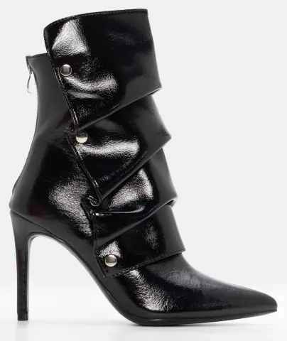 Μποτάκια Μυτερά με Φερμουάρ από Πίσω - Μαύρο-Λουστρίνι