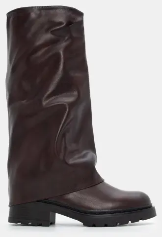 Μπότες με Εφέ Αναδιπλούμενης Φάσας & Τρακτερωτή Σόλα - Μπορντό