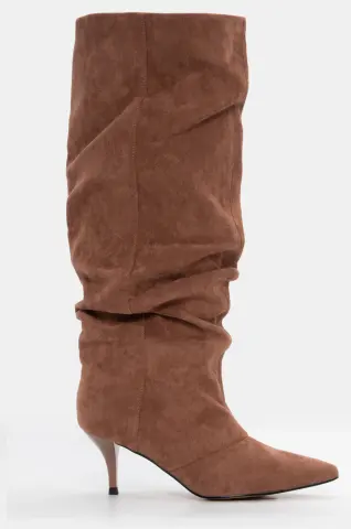 Μπότες Μυτερές με Σούρες - Καφέ