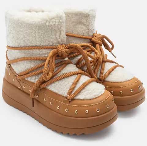 Μποτάκια Χιονιού με Διακοσμητικά Τρούκς - Κάμελ