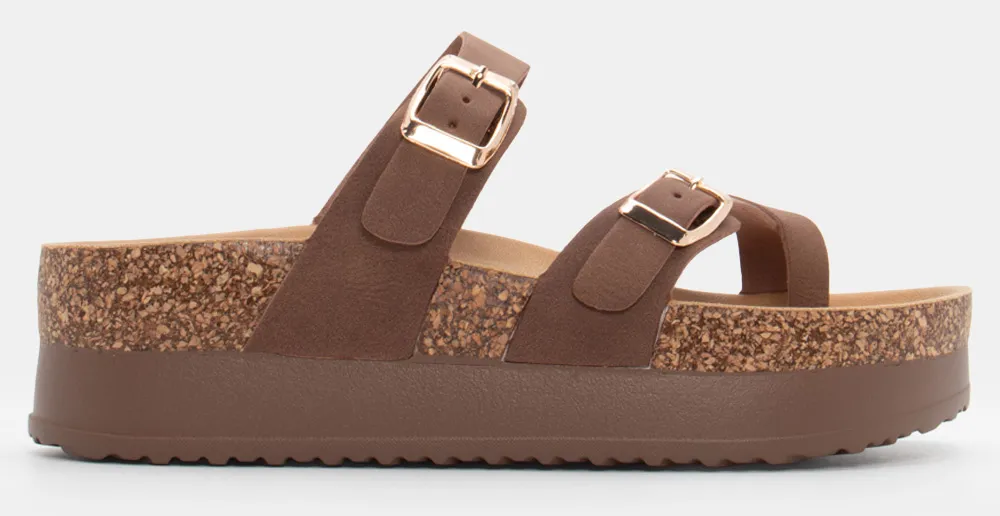 Σανδάλια Flatform με Λουράκια & Τόκες - Καφέ