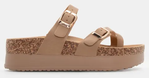 Σανδάλια Flatform με Λουράκια & Τόκες - Μπεζ-Σκούρο