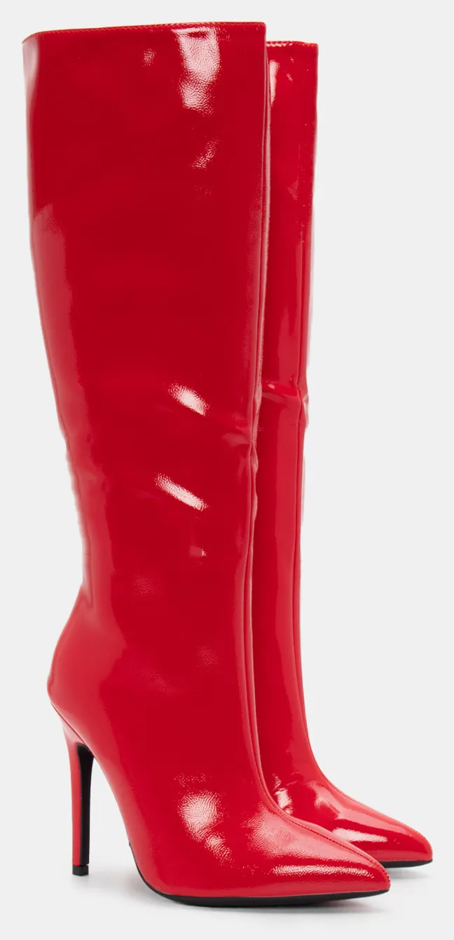 Μπότες Μονόχρωμες Μυτερές - Κόκκινο-Λουστρίνι