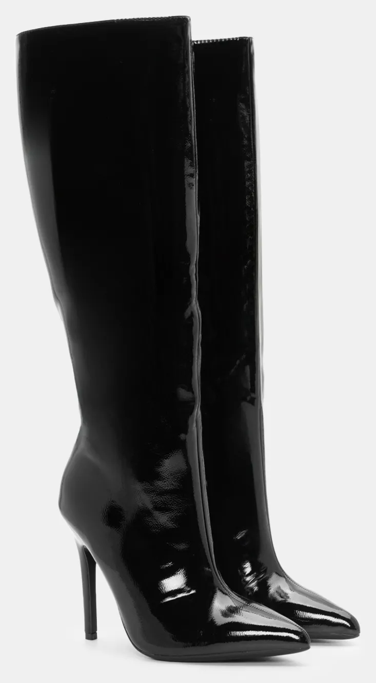 Μπότες Μονόχρωμες Μυτερές - Μαύρο-Λουστρίνι