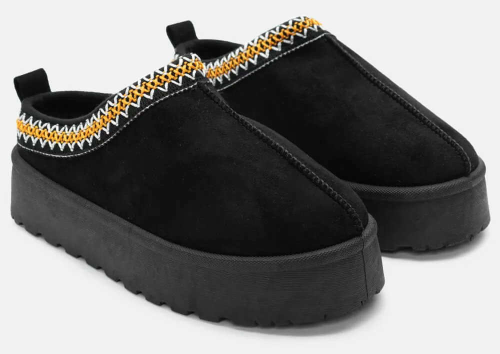 Παντόφλες Δίσολες με Κέντημα - Μαύρο