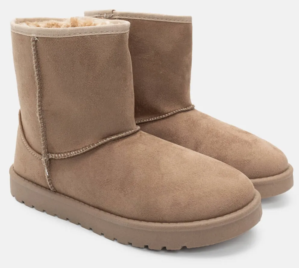 Μποτάκια με Εσωτερική Επένδυση Γούνας - Μπεζ-Σκούρο