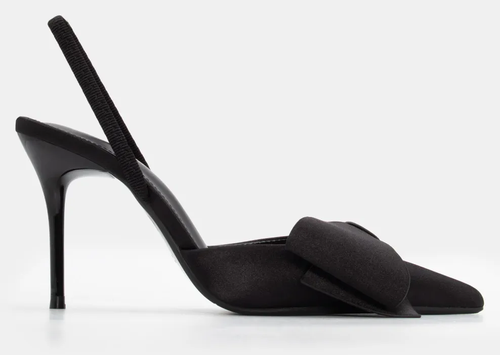 Γόβες Μυτερές Slingback με Φιόγκο - Μαύρο