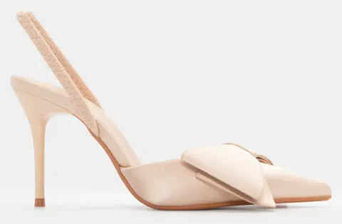 Γόβες Μυτερές Slingback με Φιόγκο - Μπεζ