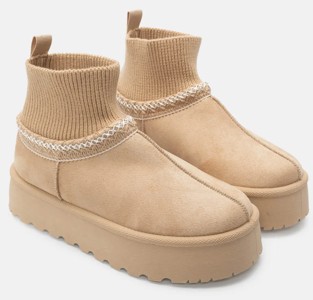 Μποτάκια Δίσολα με Κάλτσα & Εσωτερική Επένδυση Γούνας - Μπεζ