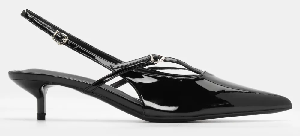 Γόβες Μυτερές με Λουράκια & Τόκα - Μαύρο-Λουστρίνι