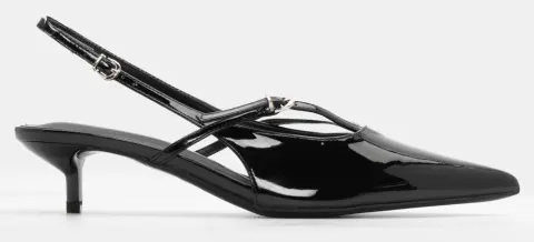 Γόβες Μυτερές με Λουράκια & Τόκα - Μαύρο-Λουστρίνι