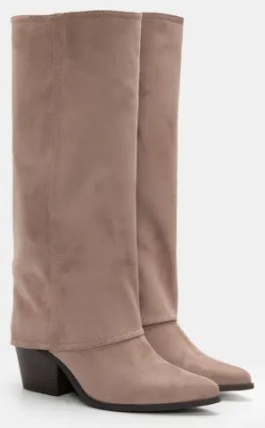 Μπότες Cowboy με Εφέ Αναδιπλούμενης Φάσας - Μπεζ-Σκούρο