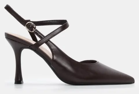 Γόβες Μυτερές Slingback - Καφέ Σκούρο