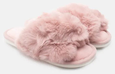 Παντόφλες Γούνινες με Χιαστί Λουράκια - Ροζ