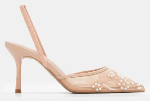 Γόβες με Δίχτυ & Διακοσμητικές Χάντρες - Nude