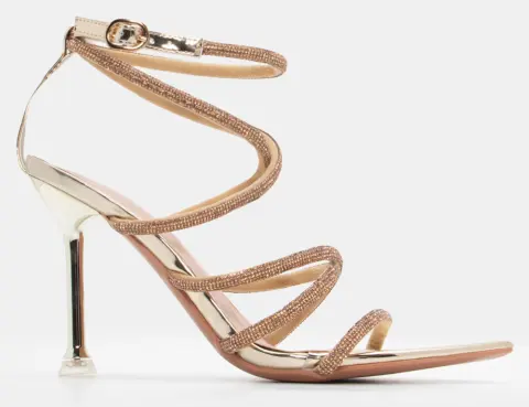 Πέδιλα με Πολλαπλά Λουράκια από Strass - Χρυσό