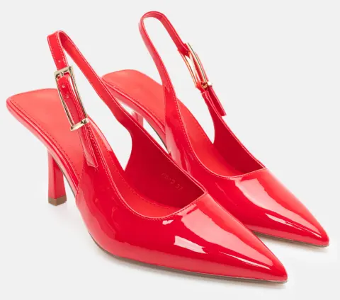 Γόβες Μυτερές Slingback - Κόκκινο-Λουστρίνι