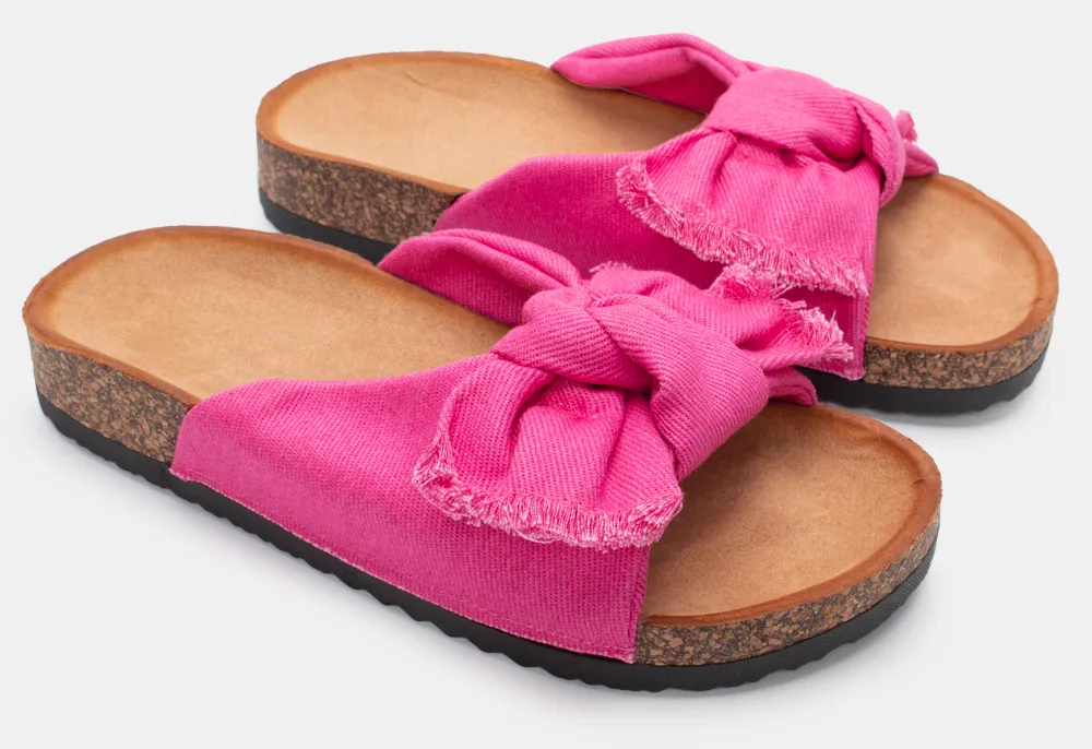 Σανδάλια Flatform με Φιόγκο - Φούξια