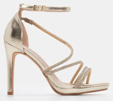 Πέδιλα με Λοξό Λουράκι από Strass - Χρυσό