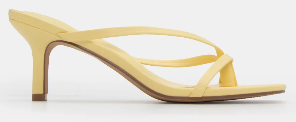Mules Thong Kitten Heel με Λεπτά Λουράκια - Κίτρινο