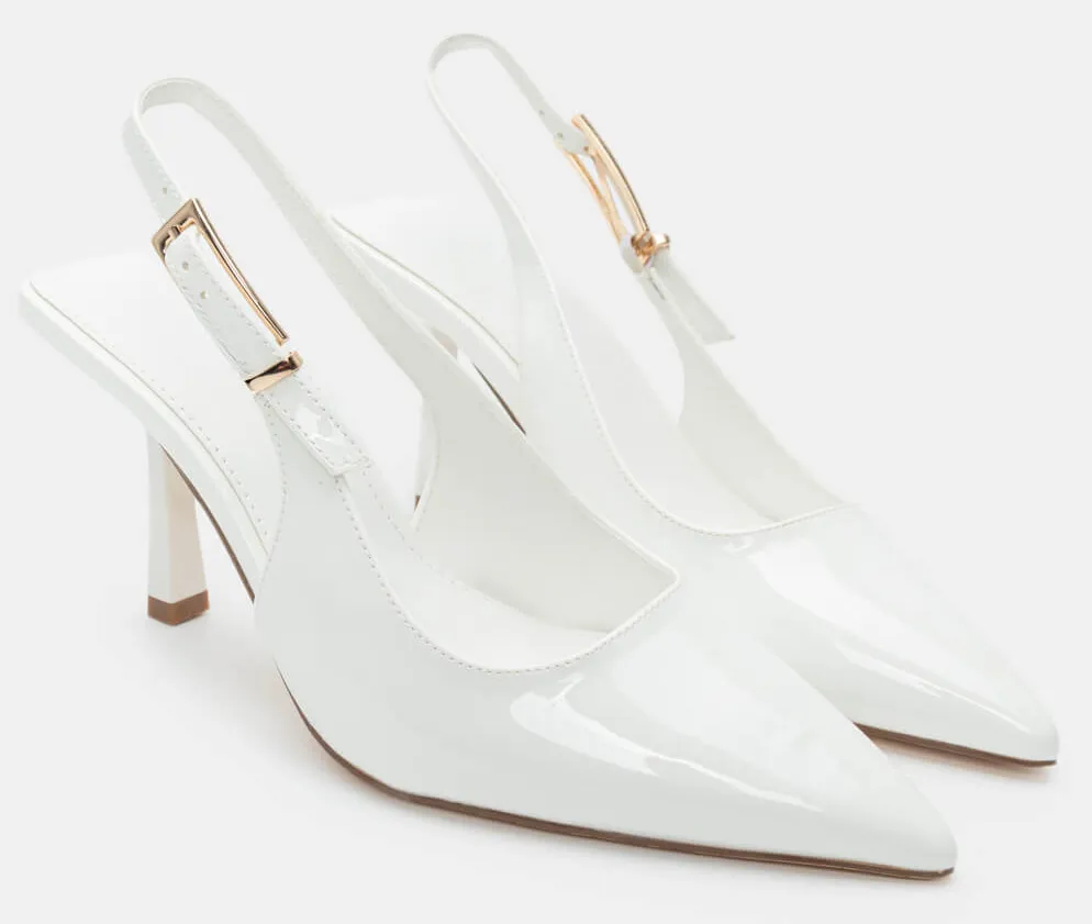 Γόβες Μυτερές Slingback - Λευκό-Λουστρίνι