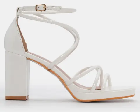 Πέδιλα με Πολλαπλά Λουράκια & Μπαρέτα - Λευκό-Λουστρίνι