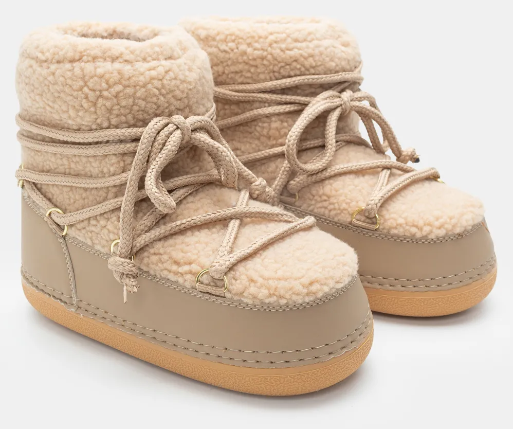 Μποτάκια Χιονιού με Επένδυση Γούνας - Μπεζ-Σκούρο