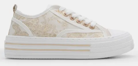 Sneakers με Διακοσμητικά Λουλούδια & Strass - Λευκό