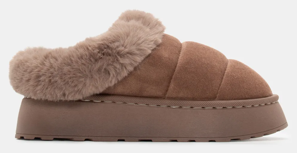 Παντόφλες Σαμπό Δίσολα με Γούνα - Καφέ