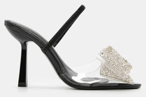 Mules με Διαφάνεια & Διακοσμητικό Φιόγκο απο Strass - Μαύρο