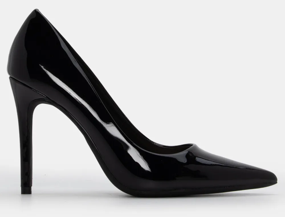 Γόβες Μυτερές Μονόχρωμες - Μαύρο-Λουστρίνι