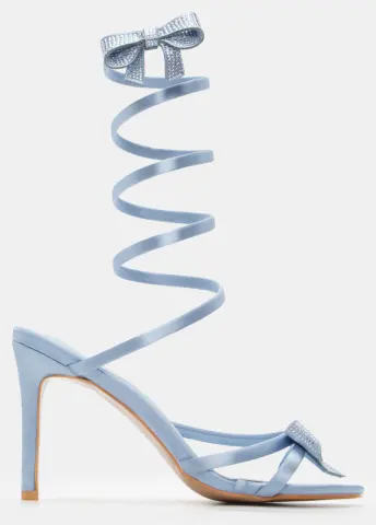 Πέδιλα με Περιστρεφόμενο Λουράκι & Διακοσμητικούς Φιόγκους από Strass - Γαλάζιο