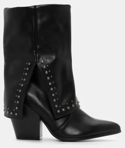 Μποτάκια Cowboy με Εφέ Αναδιπλούμενης Φάσας & Τρουκς - Μαύρο