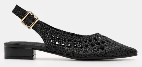 Γοβάκια Μυτερά με Πλεκτό Σχέδιο - Μαύρο