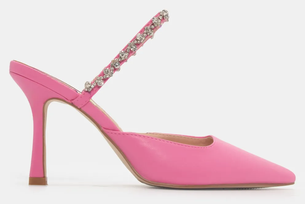 Γόβες Mule με Διακοσμητικές Πέτρες & Strass - Φούξια