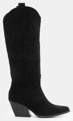 Μπότες Cowboy Μυτερά με Κέντημα - Μαύρο