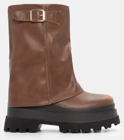 Μποτάκια Δίσολα με Εφέ Αναδιπλούμενης Φάσας - Κάμελ