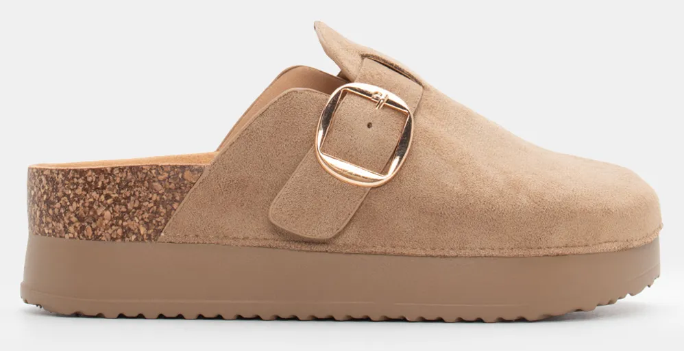 Clogs Σαμπό με Διακοσμητικό Λουράκι - Μπεζ-Σκούρο