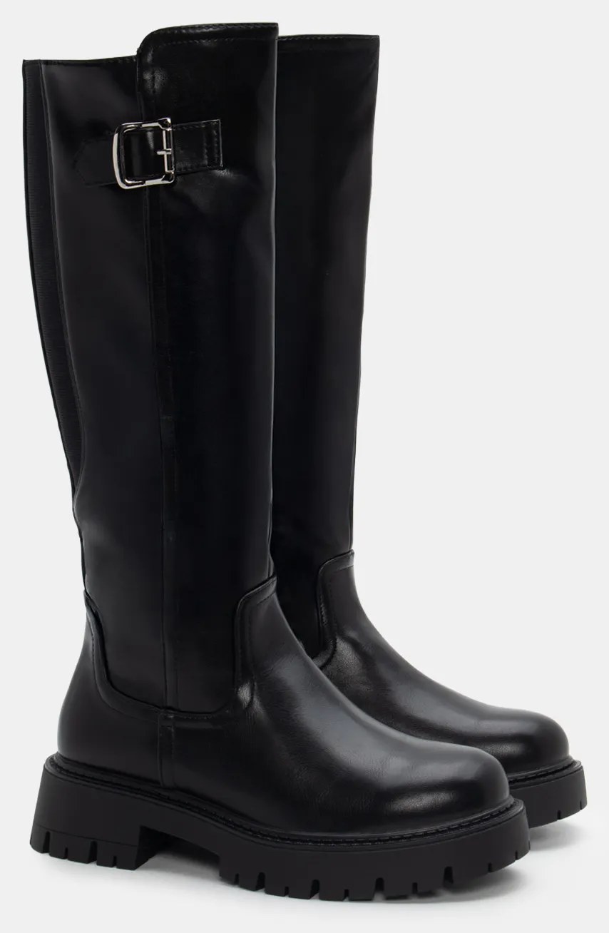 Μπότες με Λάστιχο & Τρακτερωτή Σόλα - Μαύρο