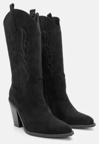 Μποτάκια Cowboy με Διακοσμητικές Φωτιές Από Strass - Μαύρο