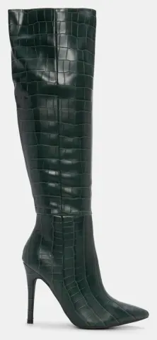 Μπότες Μυτερές Croco Over the Knee - Πράσινο