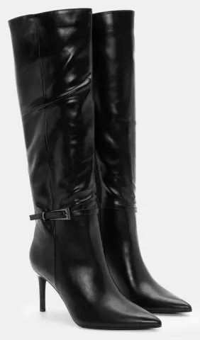 Μπότες Μυτερές με Διακοσμητικό Λουράκι - Μαύρο