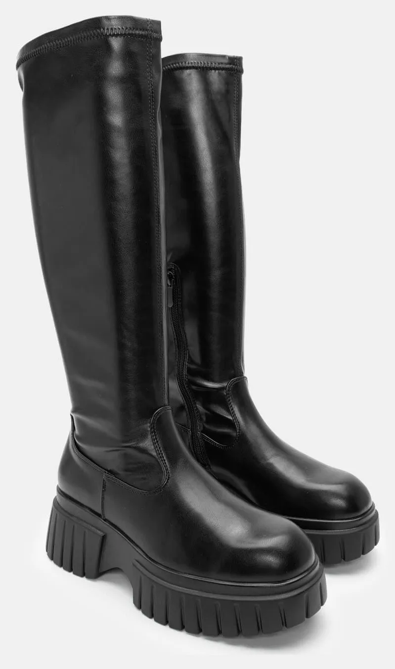 Μπότες Κάλτσα με Τρακτερωτή Σόλα - Μαύρο