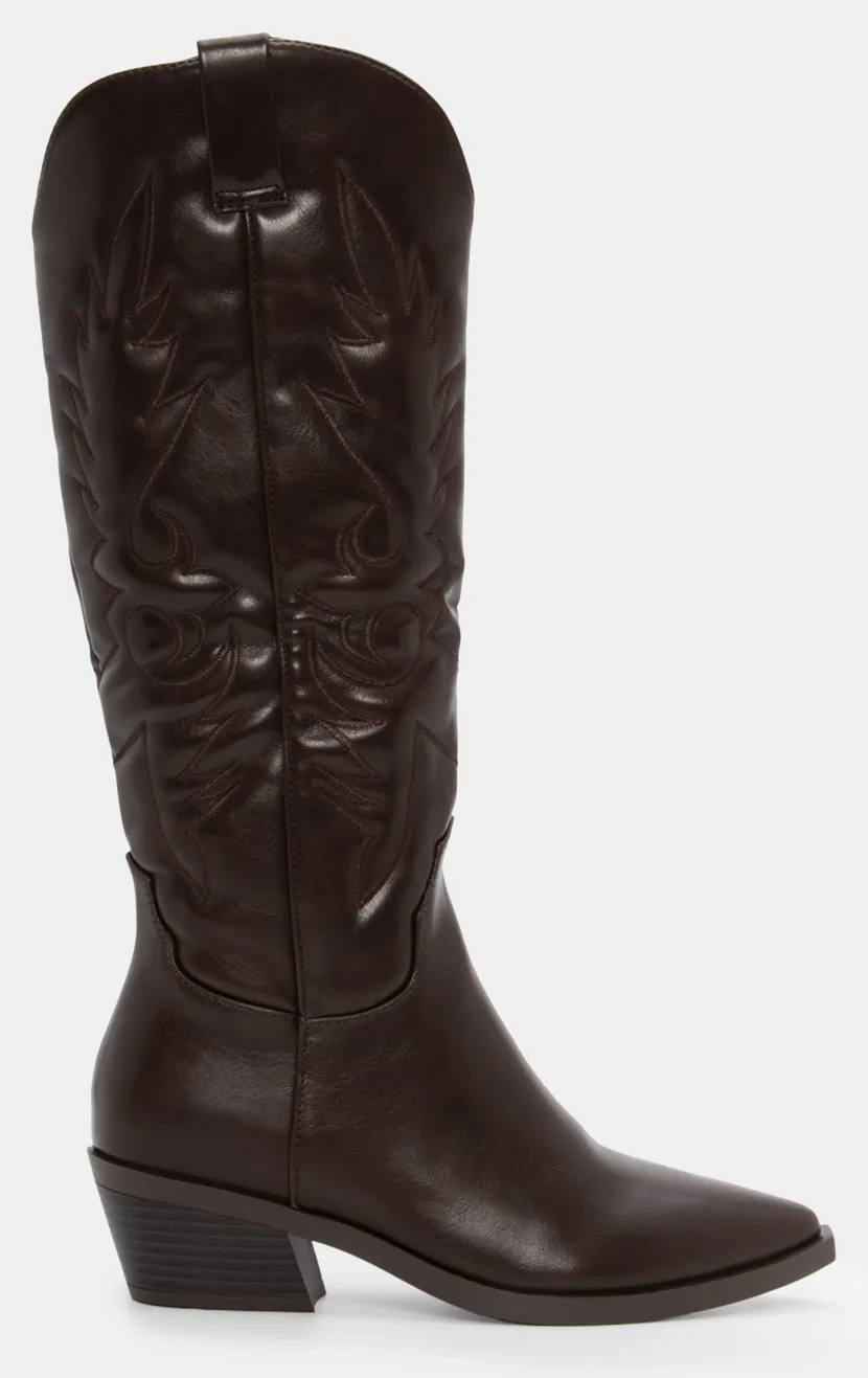 Μπότες Cowboy με Διακοσμητικές Φωτιές - Καφέ Σκούρο