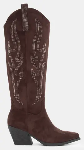 Μπότες Cowboy με Διακοσμητικά Strass - Καφέ Σκούρο