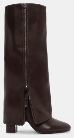 Μπότες με Εφέ Αναδιπλούμενης Φάσας & Διακοσμητικό Φερμουάρ - Καφέ Σκούρο